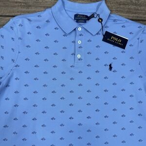 Polo Ralph Lauren Men's Classic Fit Stretch Monogram Polo‎ Shirt Blue LARGE NEW